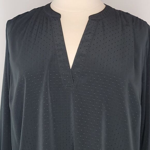 Ava & Viv Black Long Sleeve Dot Textured Blouse - Picture 2 of 10